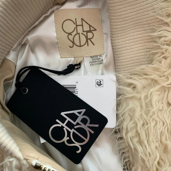 Chaser Faux Fur Lamby‎ Bomber Jacket in Cream - Picture 11 of 12